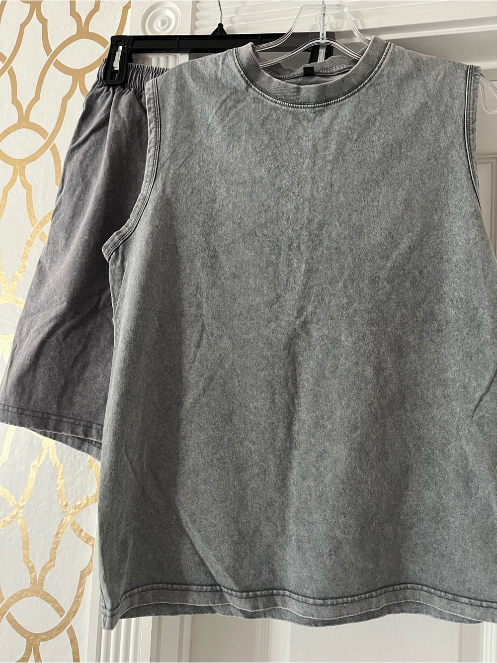 BLACK 100 percent cotton tank shorts set